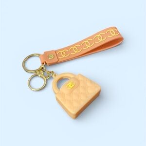 Peach Keychain Wristlet with Gold Accents